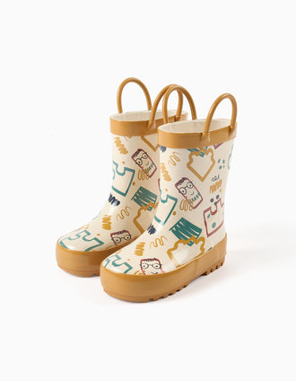 Galochas com alças e estampado para bebé menino, bege-claro/amarelo