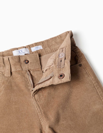 Pantalon à coupe droite en velours côtelé pour garçon, beige foncé