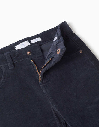 Straight fit corduroy trousers for boys, navy blue