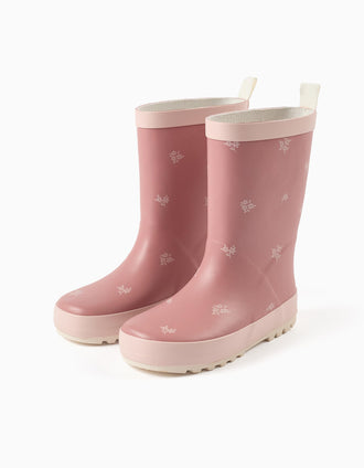 Galochas de borracha com estampado floral para menina, rosa