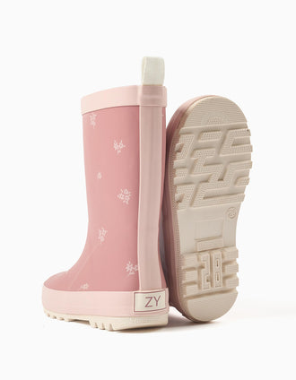 Galochas de borracha com estampado floral para menina, rosa