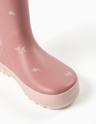 Galochas de borracha com estampado floral para menina, rosa
