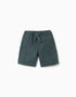 Midi cotton cargo shorts with a drawstring for boys, dark green