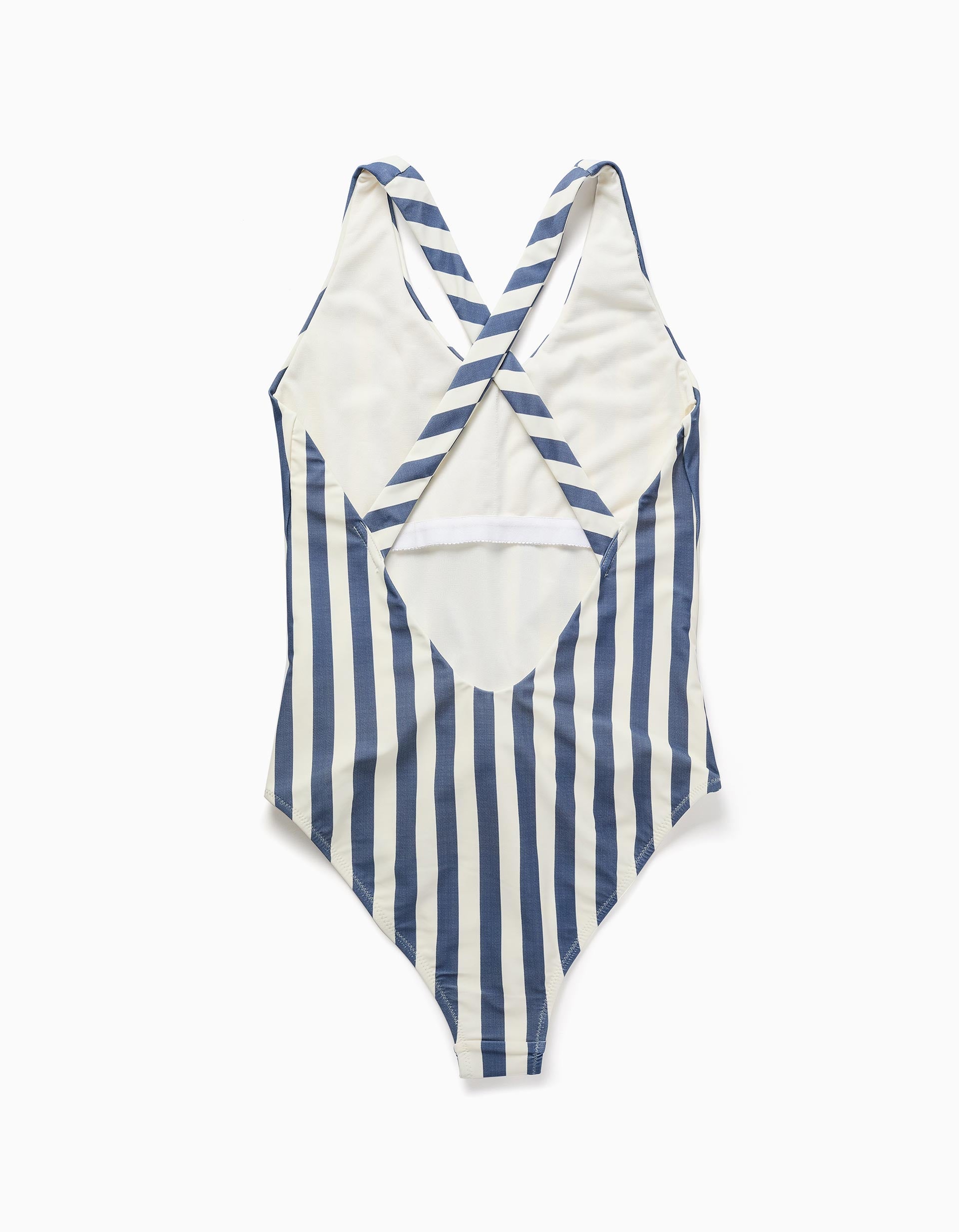 Fato de banho às riscas com fita You&Me para mulher, branco/azul