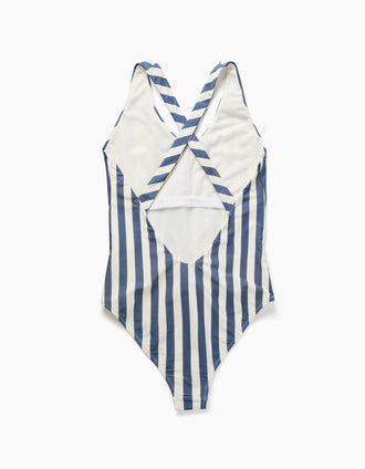 Maillot de bain à rayures et ceinture You&Me pour femme, blanc/bleu