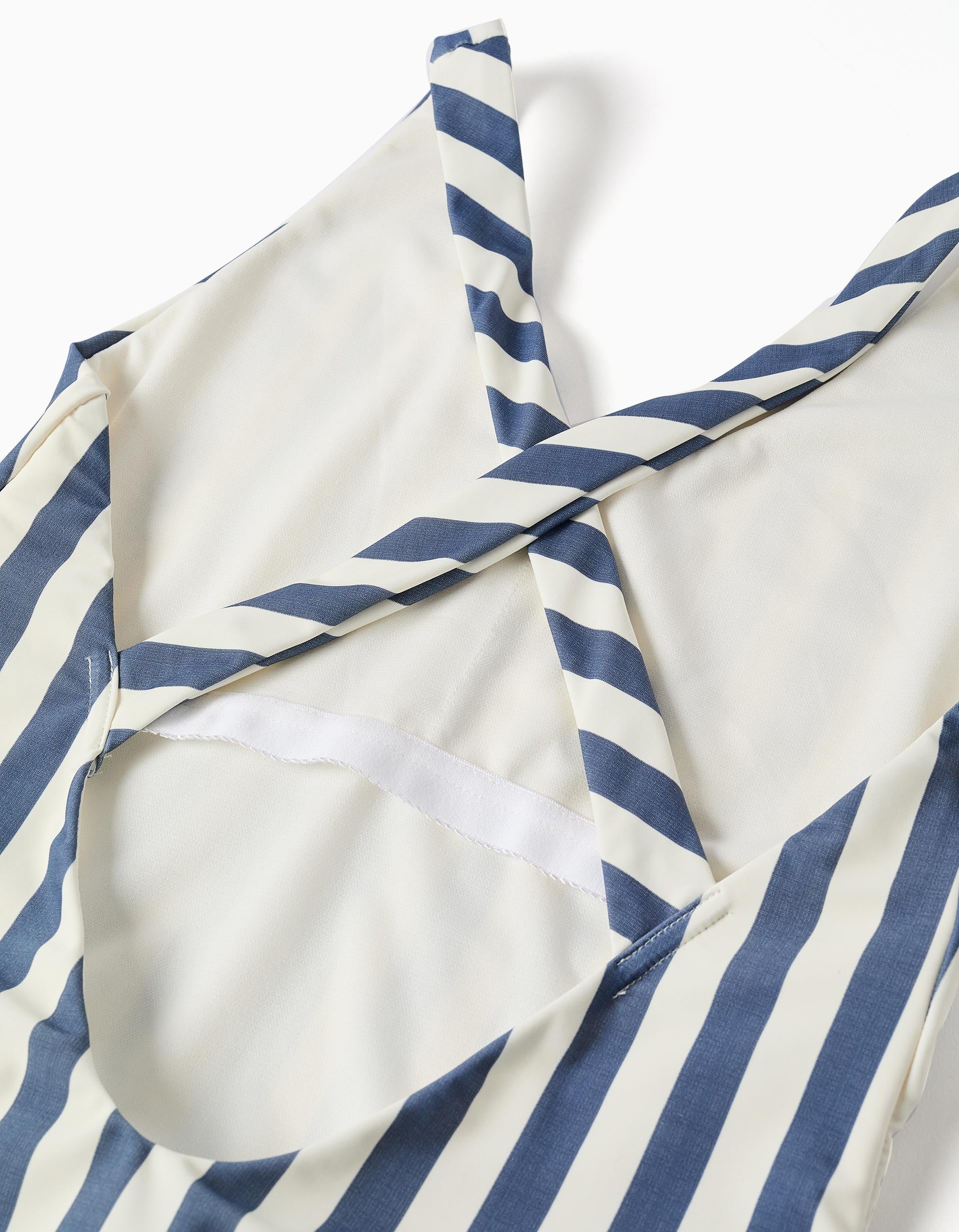 Fato de banho às riscas com fita You&Me para mulher, branco/azul