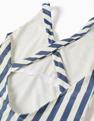 Maillot de bain à rayures et ceinture You&Me pour femme, blanc/bleu