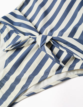 Maillot de bain à rayures et ceinture You&Me pour femme, blanc/bleu