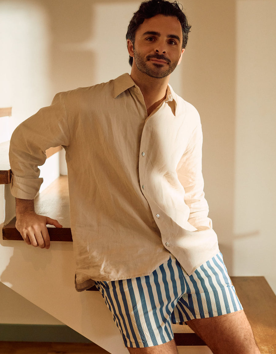 Calções de banho às riscas com cordão You&Me para homem, branco/azul