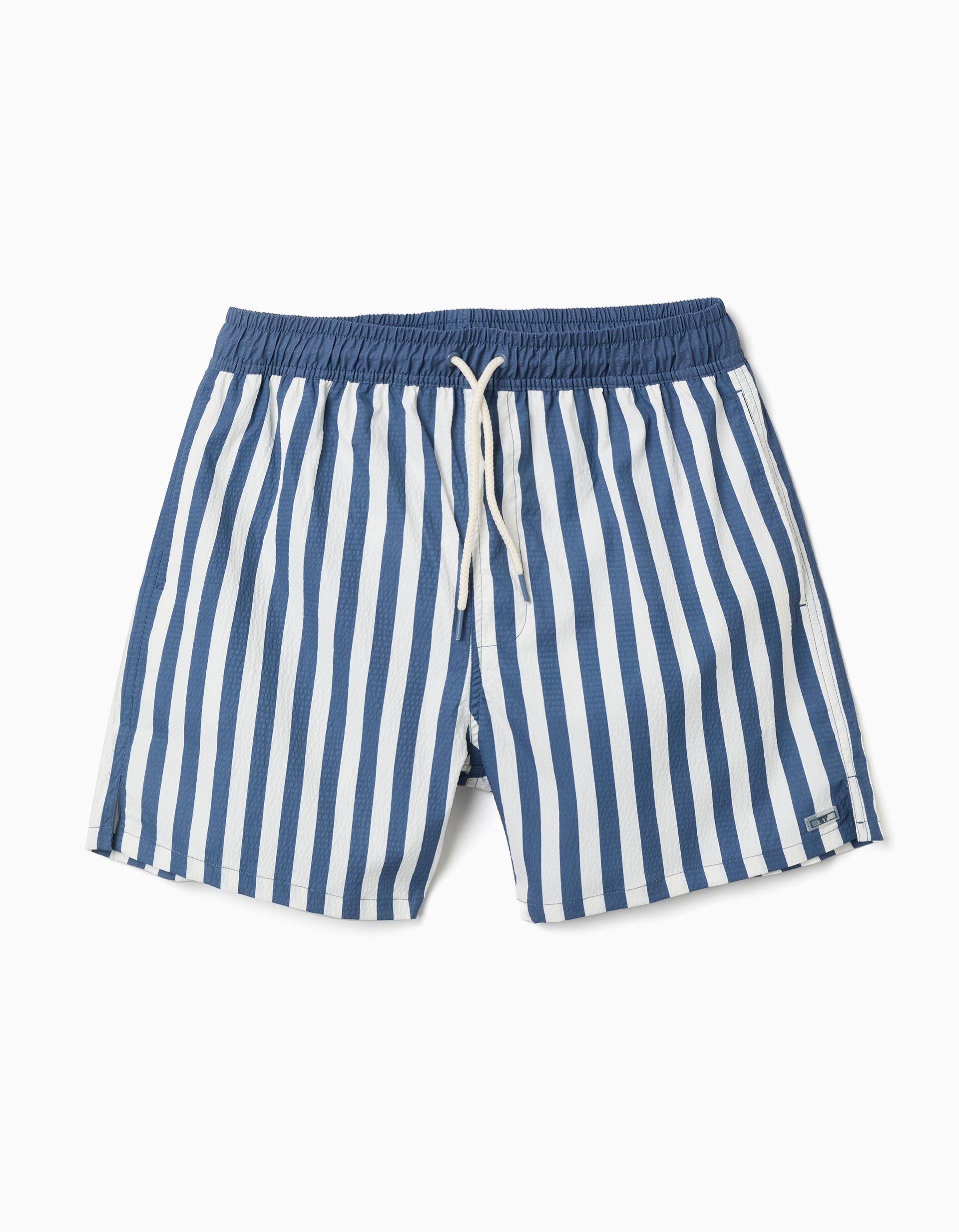 Calções de banho às riscas com cordão You&Me para homem, branco/azul