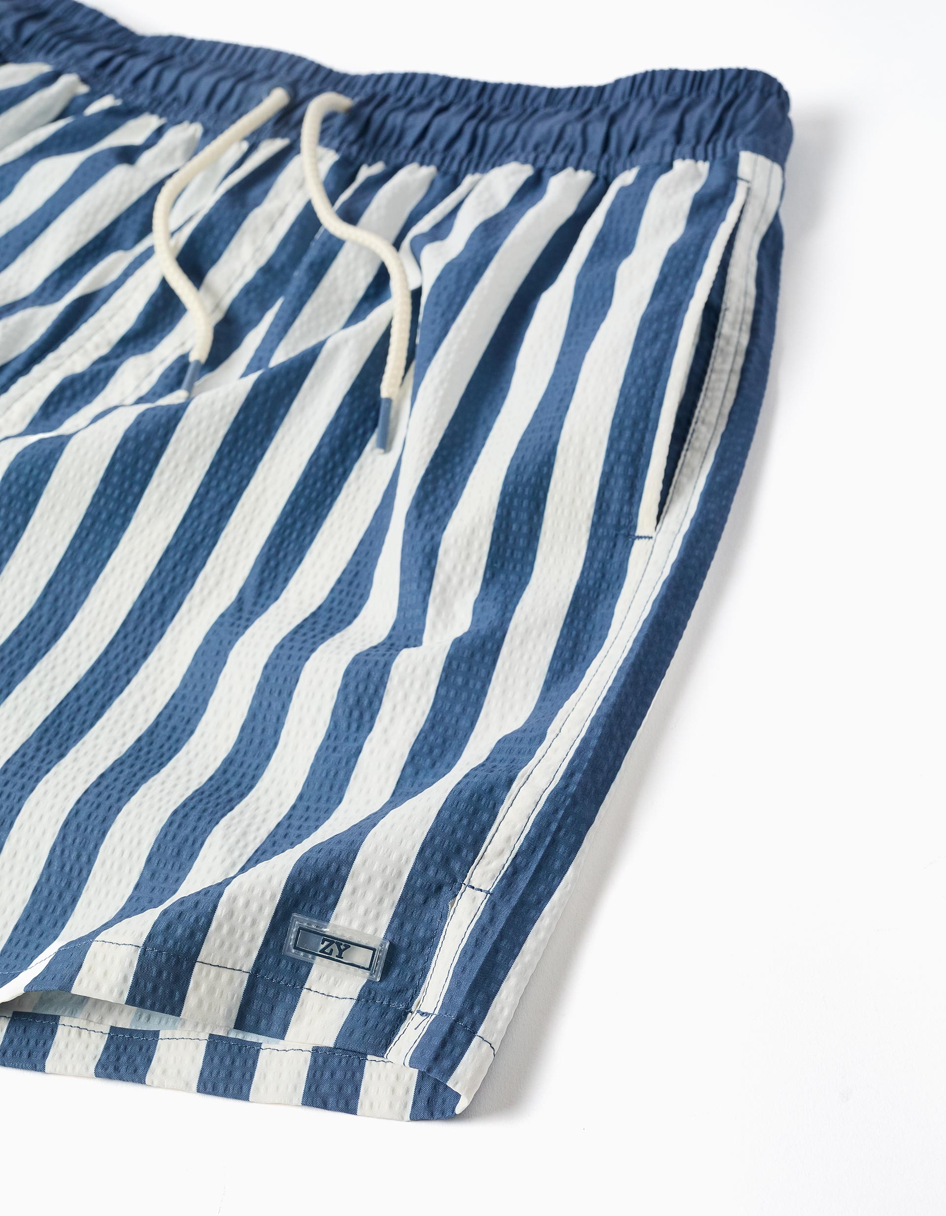 Calções de banho às riscas com cordão You&Me para homem, branco/azul