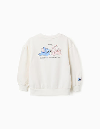 Sweat cardada com estampado Stitch & Angel para menina, branco