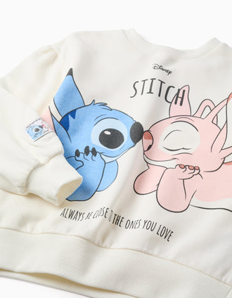 Sweat cardada com estampado Stitch & Angel para menina, branco