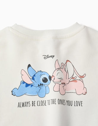 Sweat cardada com estampado Stitch & Angel para menina, branco