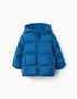 Hooded thermal quilted jacket with pockets for baby boys, blue