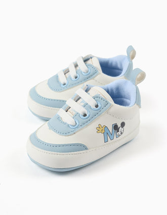 Baskets pré-marche avec imprimé Mickey pour nouveau-né, bleu/blanc