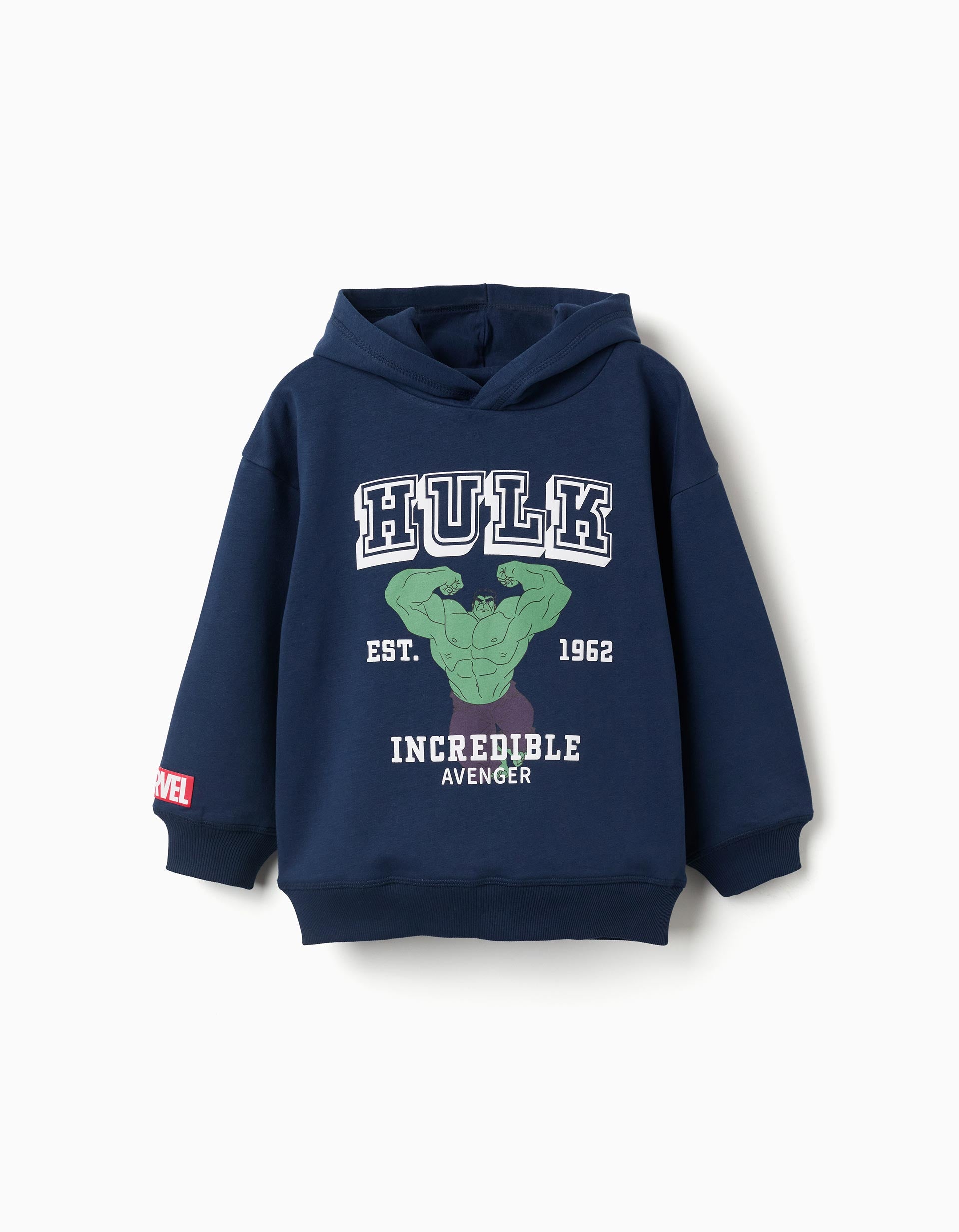 Sudadera perchada con estampado de Hulk para niño, azul marino