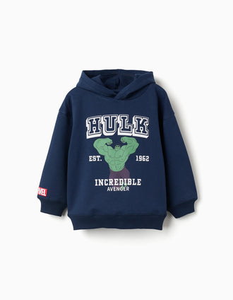 Sudadera perchada con estampado de Hulk para niño, azul marino