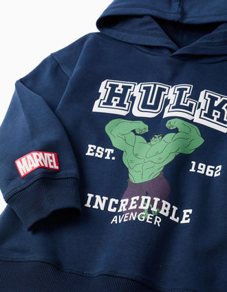 Sudadera perchada con estampado de Hulk para niño, azul marino