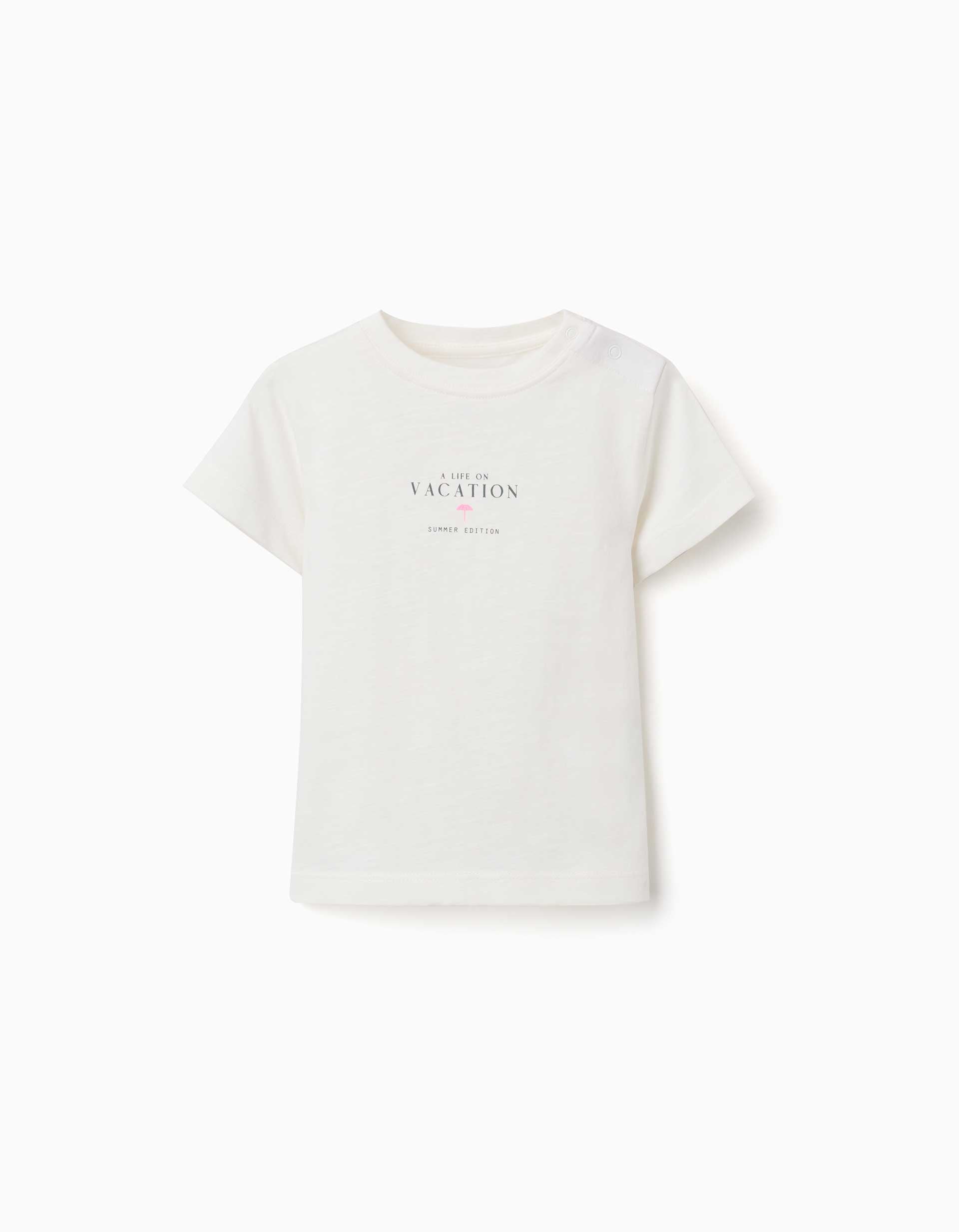 T-shirt en coton avec imprimé Vacation pour bébé garçon, beige clair
