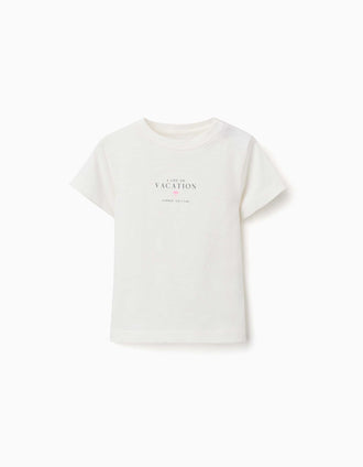T-shirt en coton avec imprimé Vacation pour bébé garçon, beige clair