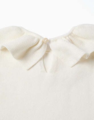 Jersey de punto con cuello con volantes para bebé niña, blanco
