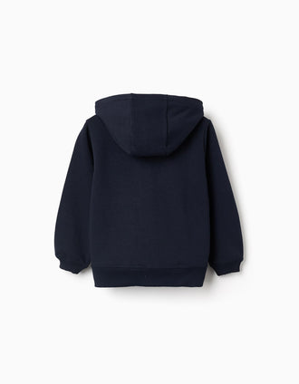 Hooded fleece jacket with embroidered M for girls, navy blue
