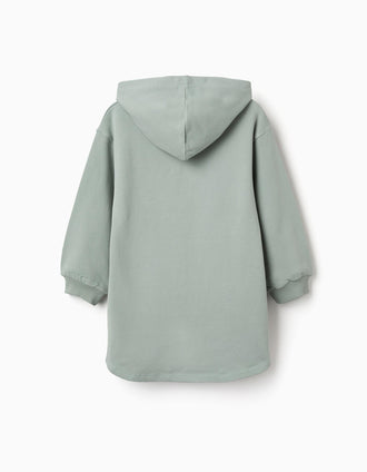 Vestido cardado com capuz e estampado Stitch para menina, verde-claro