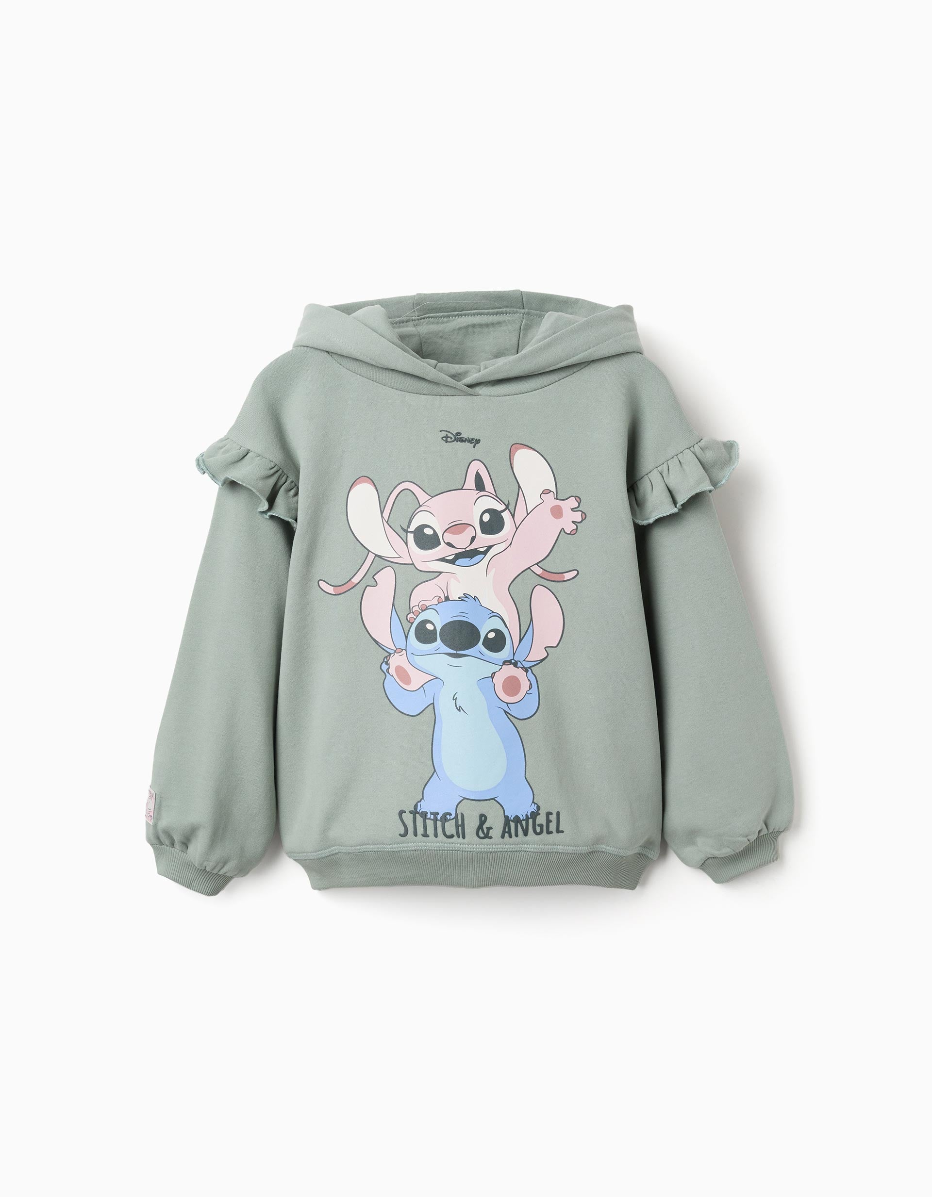 Sweat cardada com capuz Stitch & Angel para menina, verde-escuro