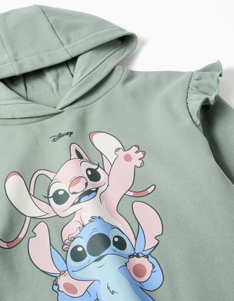 Sweat cardada com capuz Stitch & Angel para menina, verde-escuro