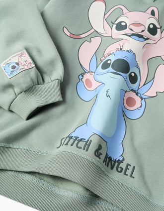 Sweat cardada com capuz Stitch & Angel para menina, verde-escuro