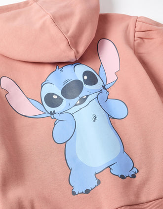Casaco de felpa cardada com capuz e estampado Stitch para menina, rosa