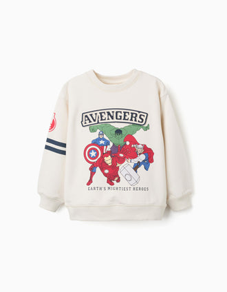 Sudadera perchada con estampados de Los Vengadores para niño, blanco