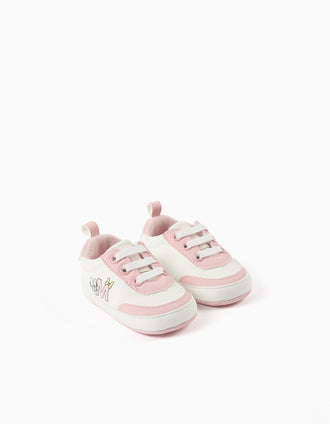 Baskets pré-marche avec imprimé Minnie pour nouveau-née, rose/blanc