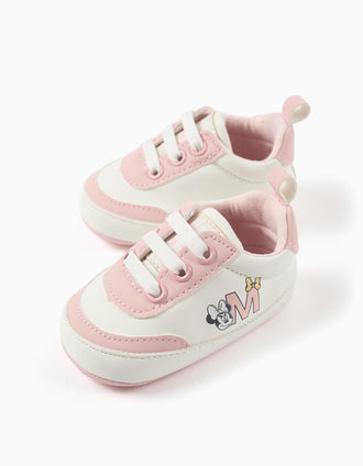 Baskets pré-marche avec imprimé Minnie pour nouveau-née, rose/blanc