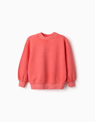 Sudadera de algodón con hombros caídos para niña, coral neón