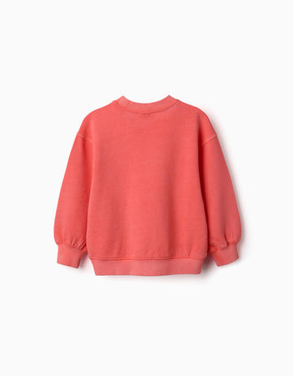 Sudadera de algodón con hombros caídos para niña, coral neón