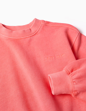 Sudadera de algodón con hombros caídos para niña, coral neón
