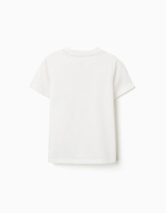 Camiseta de algodón con estampado Vacation para niño, beige claro