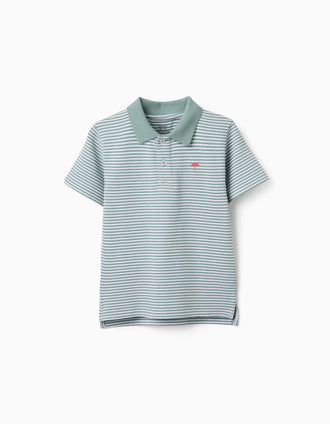 Polo en coton à rayures et imprimé pour garçon, vert clair/blanc