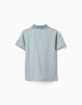 Polo en coton à rayures et imprimé pour garçon, vert clair/blanc