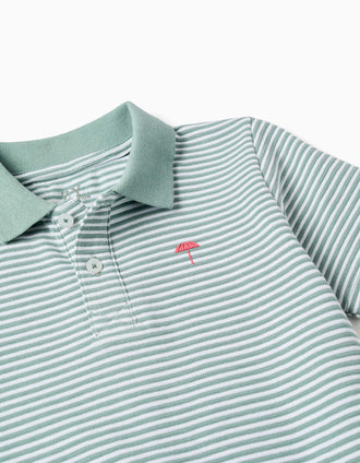Polo en coton à rayures et imprimé pour garçon, vert clair/blanc