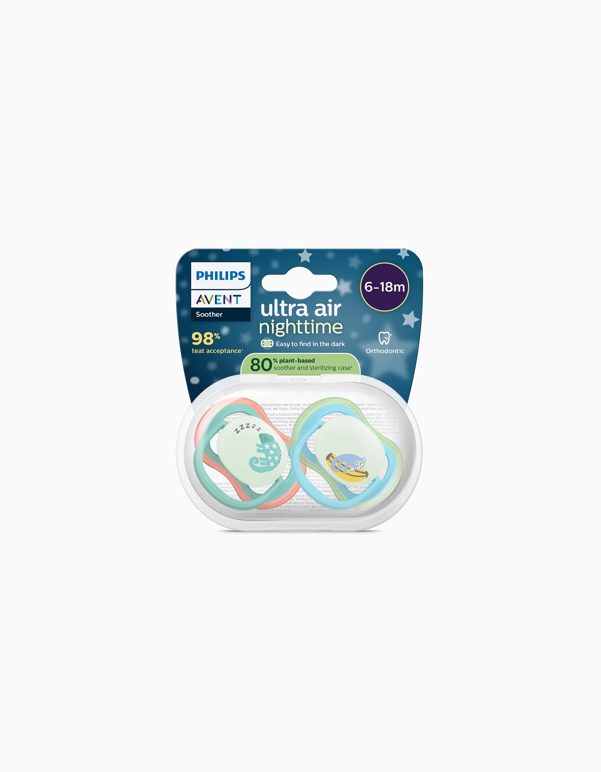 Pack of 2 Philips Avent Ultra Air Night Soothers for Boys, 6-18M