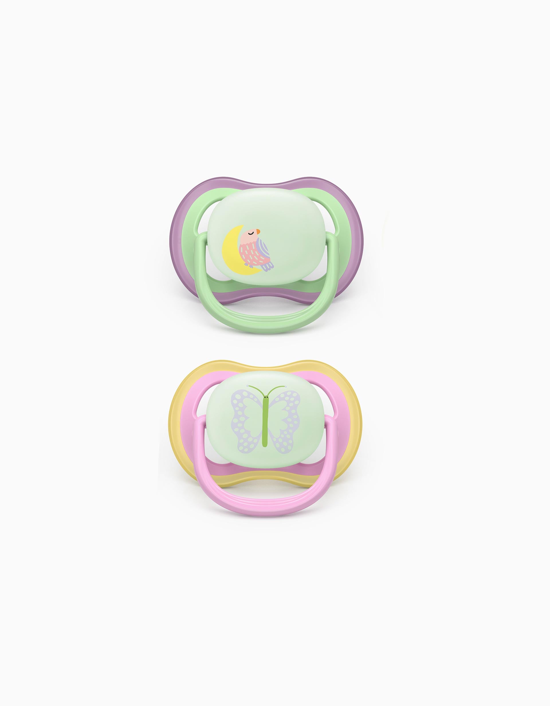 Pack of 2 Philips Avent Ultra Air Night Soothers for Girls, 6-18M