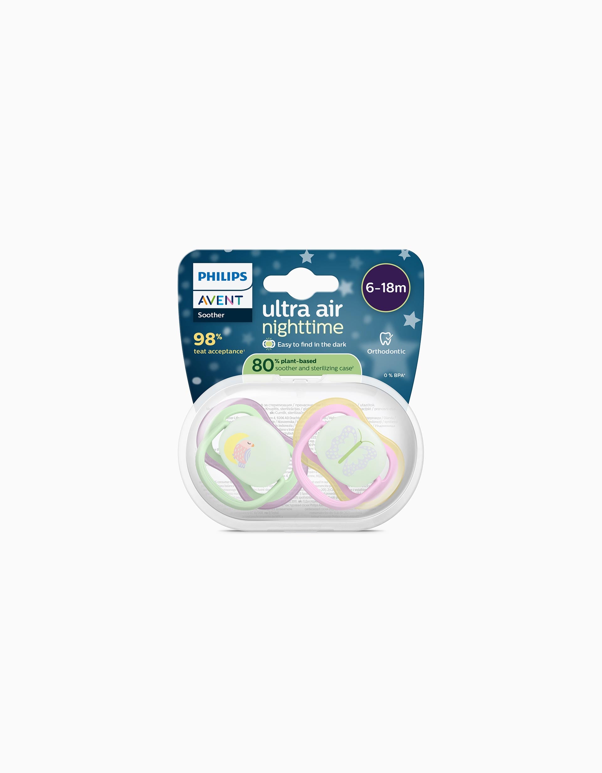 Pack of 2 Philips Avent Ultra Air Night Soothers for Girls, 6-18M