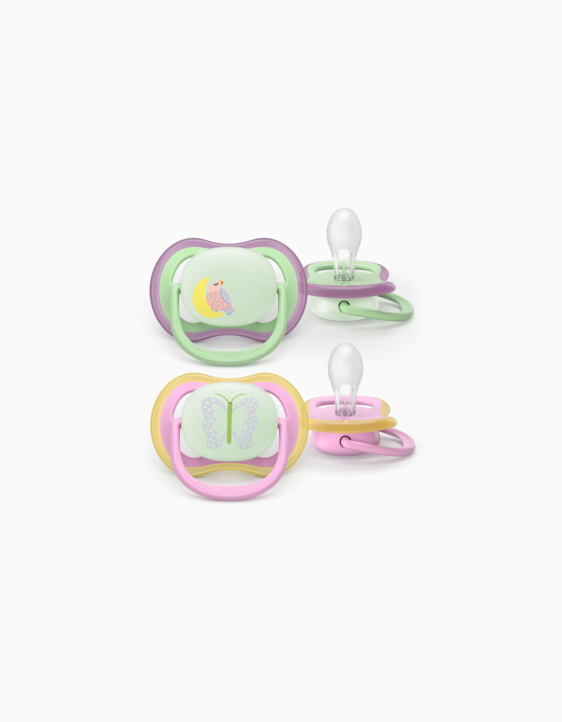 Pack of 2 Philips Avent Ultra Air Night Soothers for Girls, 6-18M