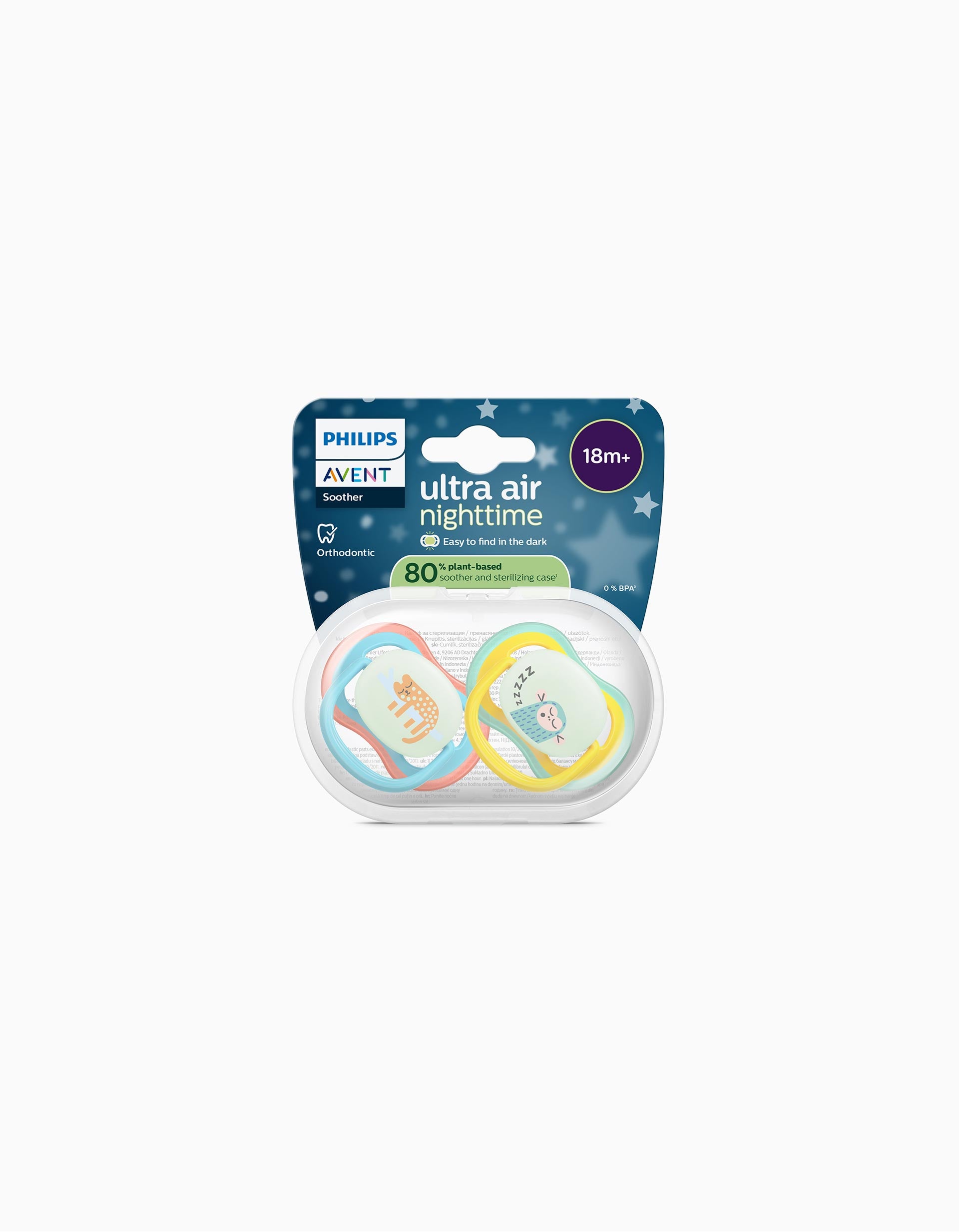 Pack of 2 Philips Avent Ultra Air Night Soothers for Boys, 18M+