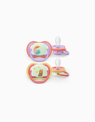 Pack of 2 Philips Avent Ultra Air Night Soothers for Girls, 18M+