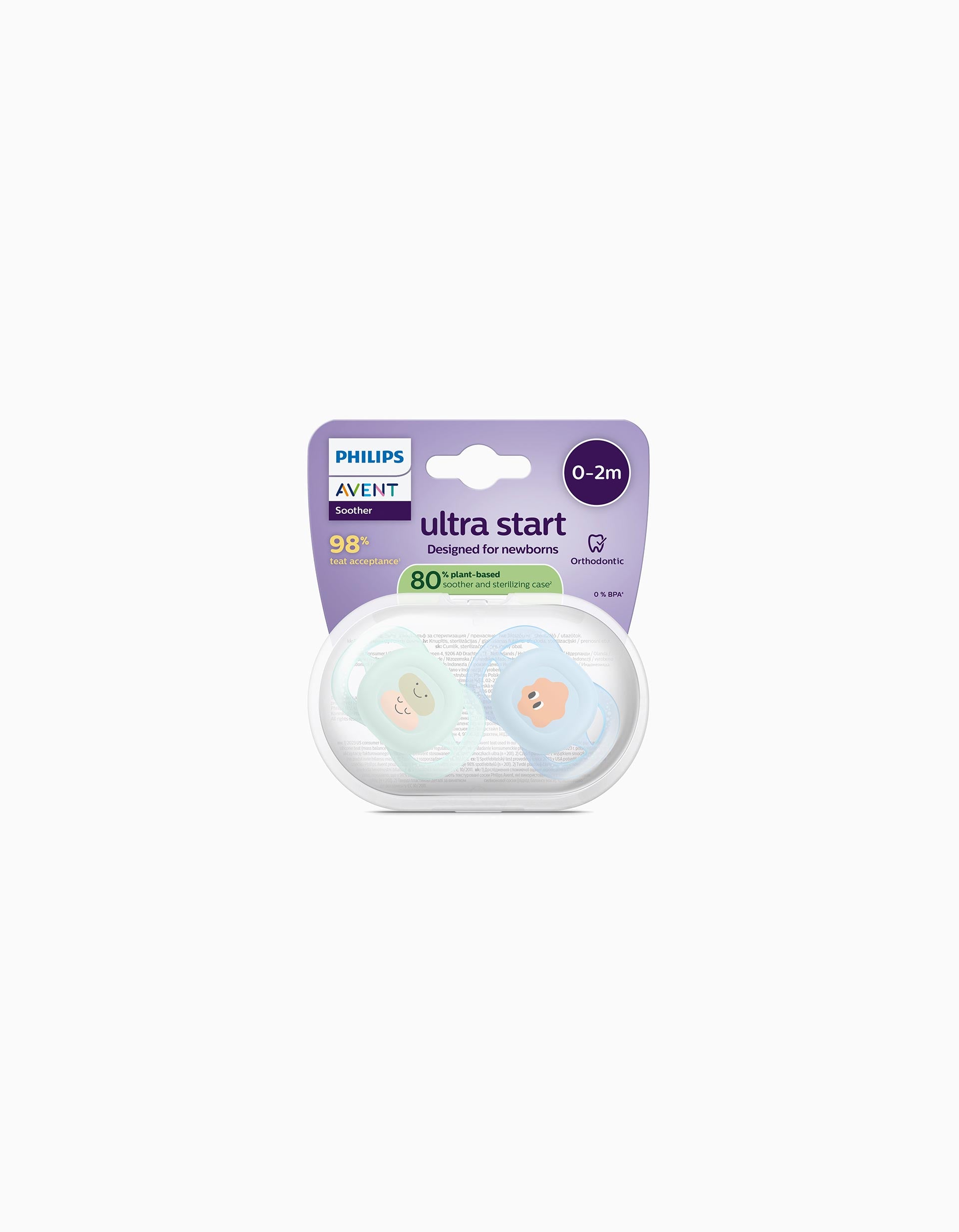 Pack of 2 Philips Avent Ultra Start Deco Soothers for Boys, 0-2M