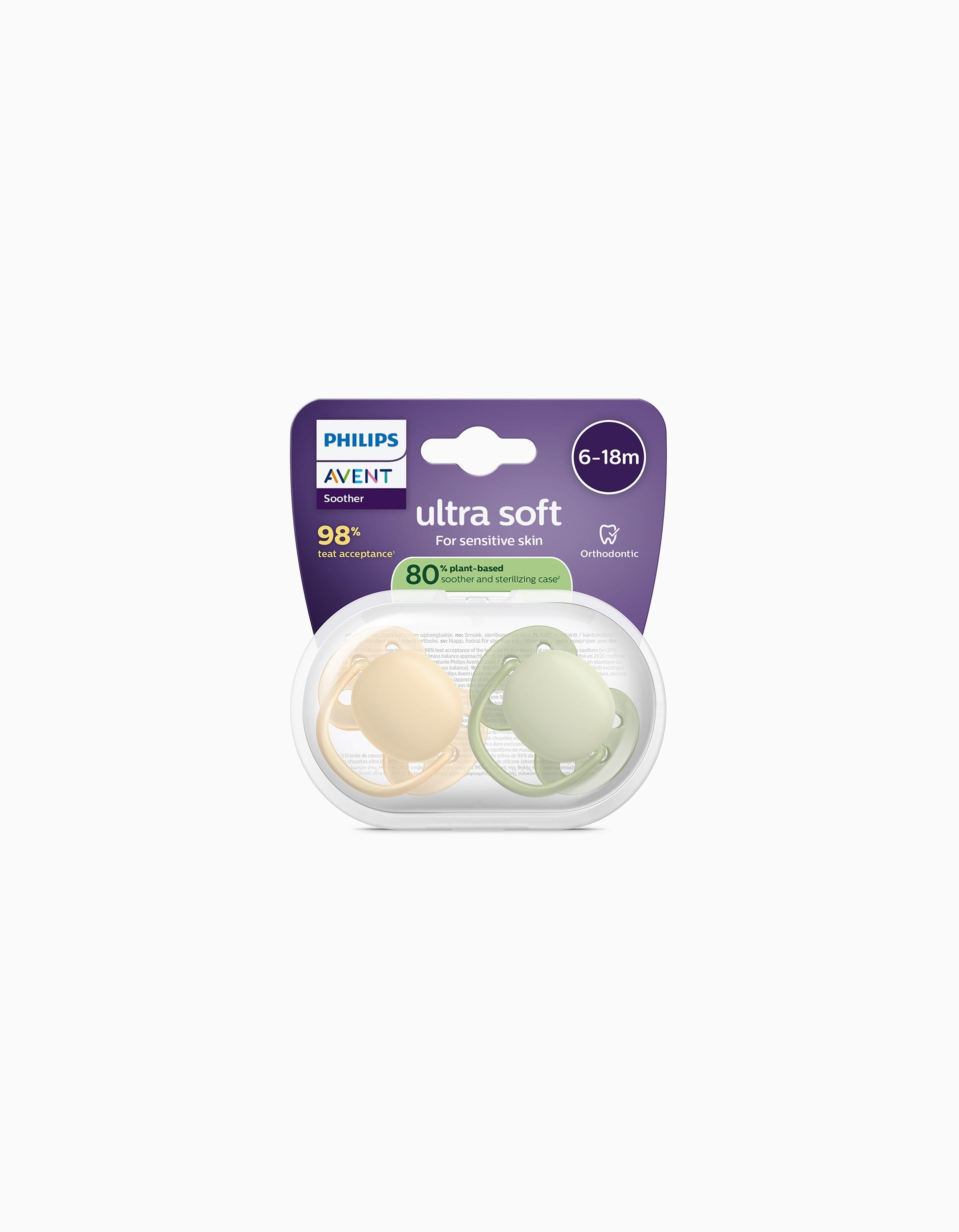 Pack of 2 Philips Avent Ultra Soft Soothers, 6-18M+